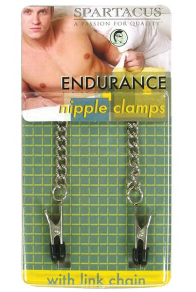 Spartacus Endurance Nipple Clamps With Curbed Chain Rubber Tipped - ACME Pleasure