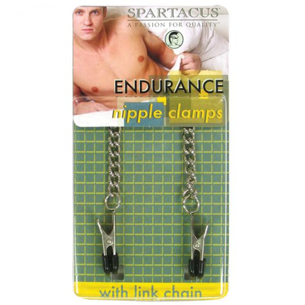 Spartacus Endurance Nipple Clamps With Curbed Chain Rubber Tipped - ACME Pleasure