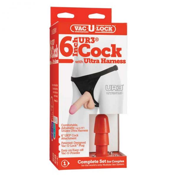 Vac-U-Lock 7in Ultraskyn Dildo with Ultra Harness - Beige - ACME Pleasure