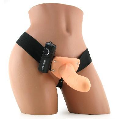 6in Vibrating Hollow Strap On - Beige - ACME Pleasure
