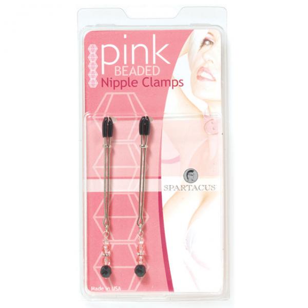 Beaded Nipple Clamps Adjustable Rubber Tipped Clamps With Pink Beads - ACME Pleasure