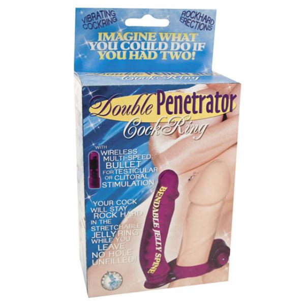 Double Penetrator Cock Ring with Bendable Dildo Purple - ACME Pleasure