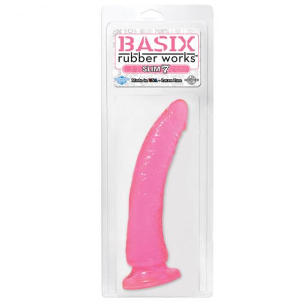 Basix Rubber Slim 7 inches Dong Suction Cup Pink - ACME Pleasure