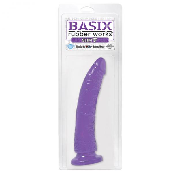 Basix Rubber Works 7 inches Slim Dong With Suction Cup Purple - ACME Pleasure