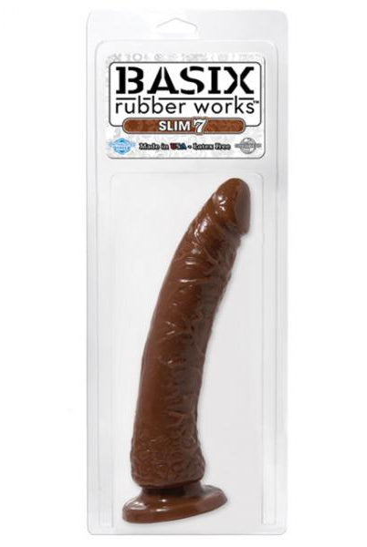 Basix Rubber 7 inches Slim Dong With Suction Cup Brown - ACME Pleasure