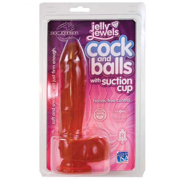 Jelly Jewels C*ck And Balls With Suction Cup 8 Inch Ruby - ACME Pleasure