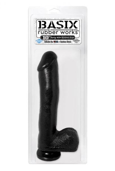 Basix Rubber 10in. Dong With Suction Cup Black - ACME Pleasure