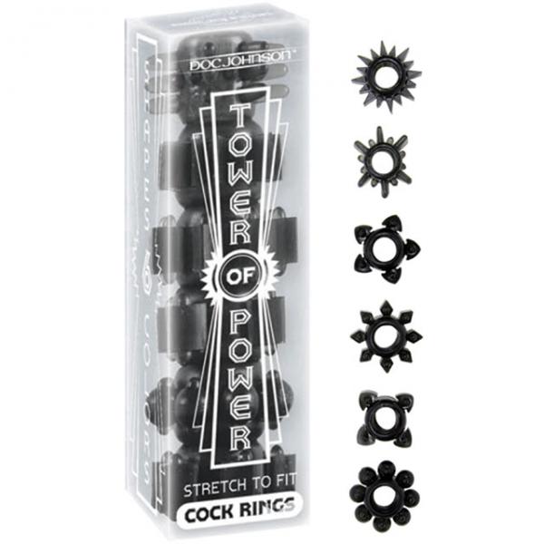 Tower Of Power C Rings 6 Pack - Black - ACME Pleasure