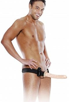 10in Vibrating Hollow Strap On - Beige - ACME Pleasure
