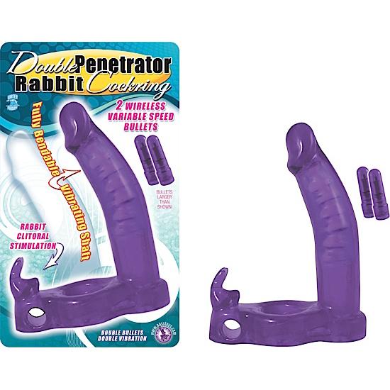 Double Penetrator Rabbit Cock Ring Purple - ACME Pleasure