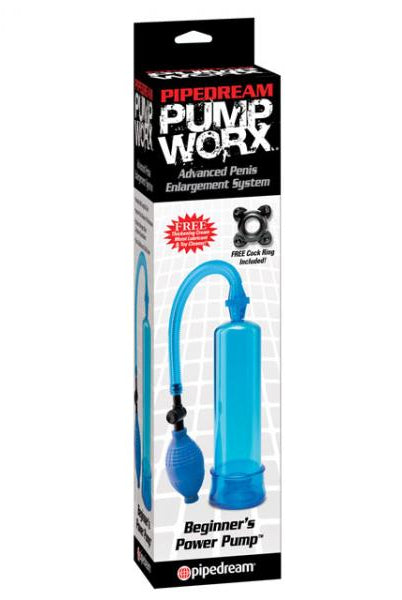 Pump Worx Beginners Power Pump With Cock Ring Blue - ACME Pleasure