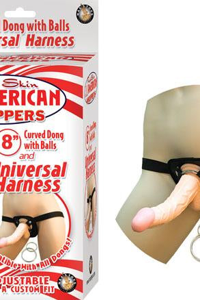 All American Whoppers 8 inches Dong & Universal Harness Beige - ACME Pleasure