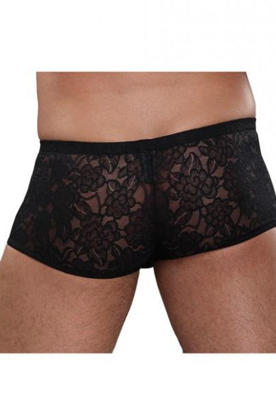 Male Power Stretch Lace Mini Shorts Black Large - ACME Pleasure