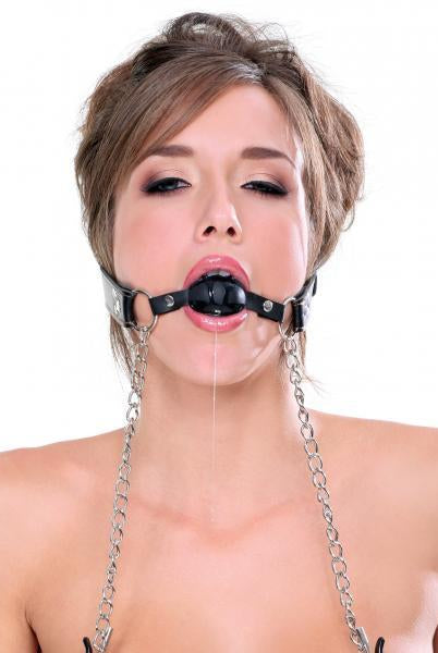 Deluxe Ball Gag And Nipple Clamps Black - ACME Pleasure