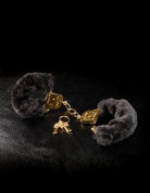 Deluxe Furry Cuffs Black Gold Handcuffs - ACME Pleasure