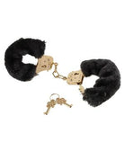 Deluxe Furry Cuffs Black Gold Handcuffs - ACME Pleasure