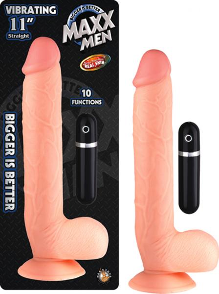 Maxx Men Vibrating 11 inches Straight Dong Beige - ACME Pleasure