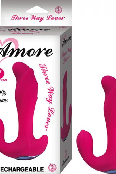 Amore Three Way Lover Silicone, Waterproof, 7 Functions, Usb Rechargable( Included With Cable) Pink - ACME Pleasure