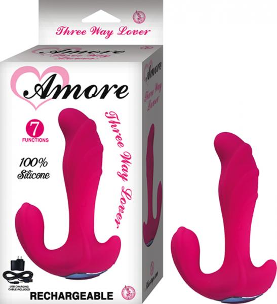 Amore Three Way Lover Silicone, Waterproof, 7 Functions, Usb Rechargable( Included With Cable) Pink - ACME Pleasure