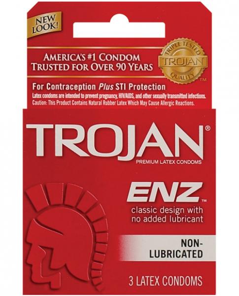 Trojan Enz Non-Lubricated Condoms - Box of 3 - ACME Pleasure