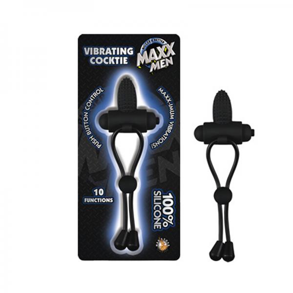 Maxx Men Vibrating Cocktie Silicone 10 Function Waterproof Black - ACME Pleasure