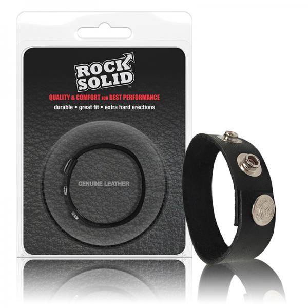 Rock Solid Adjustable Leather 3 Snap Cock Ring Black - ACME Pleasure