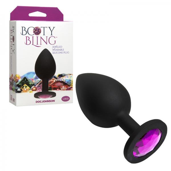 Booty Bling Large Butt Plug Black Pink Stone - ACME Pleasure