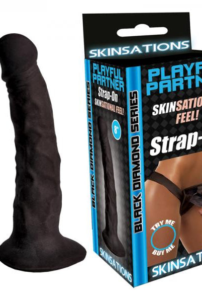 Skinsations Black Playful Partner Strap On Dildo, Harness 8 inches - ACME Pleasure