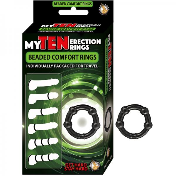 My Ten Erection Rings Beaded Comfort Rings Black - ACME Pleasure