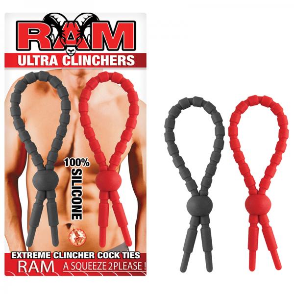 Ram Ultra Clinchers Cock Ties 2 Pack Red, Black - ACME Pleasure