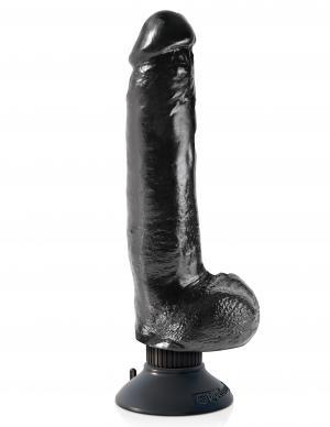 King Cock 9 inches Vibrating Dildo with Balls Black - ACME Pleasure