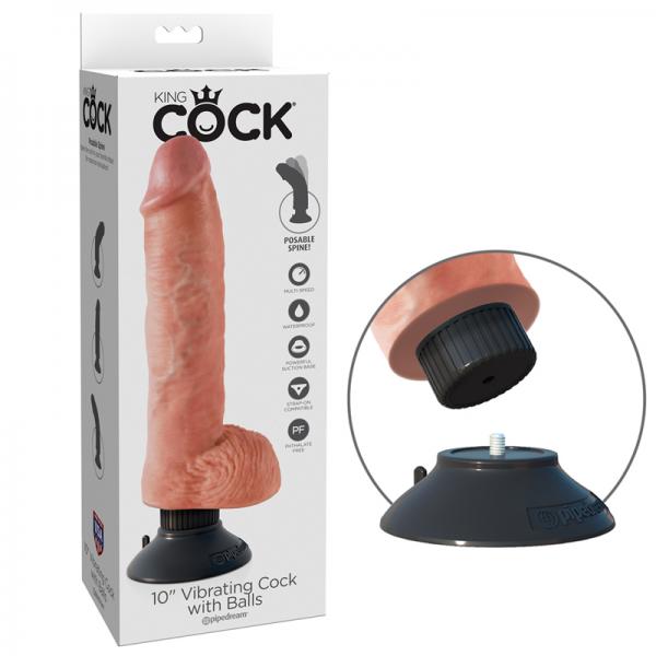 King Cock 10in Vibrating Cock W/balls Flesh - ACME Pleasure