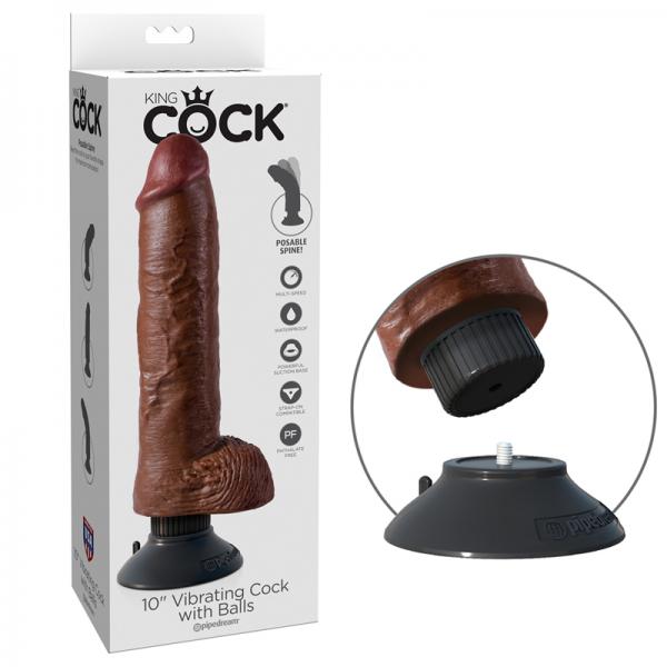 King Cock 10in Vibrating Cock W/balls Brown - ACME Pleasure