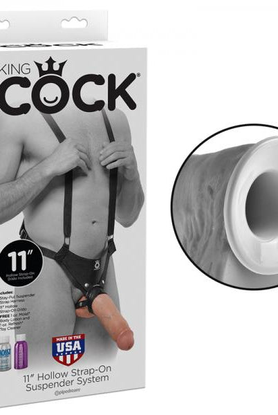 King Cock 11 In. Hollow Strap On Suspender System Flesh - ACME Pleasure