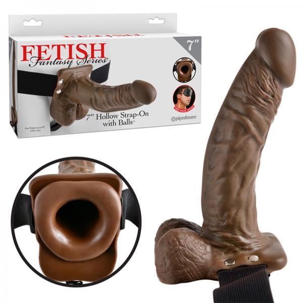 Fetish Fantasy 7 inches Hollow Strap On With Balls Brown - ACME Pleasure