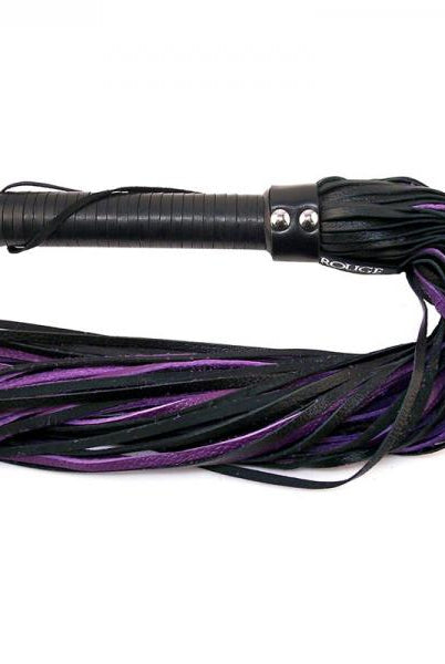 Rouge Flogger W/leather Handle & Floggers Black/purple - ACME Pleasure