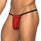 Male Power Stretch Lace Posing Strap Red One Size - ACME Pleasure
