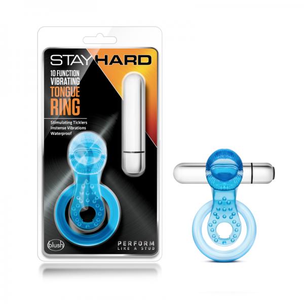 Stay Hard 10 Function Vibrating Tongue Ring Blue - ACME Pleasure