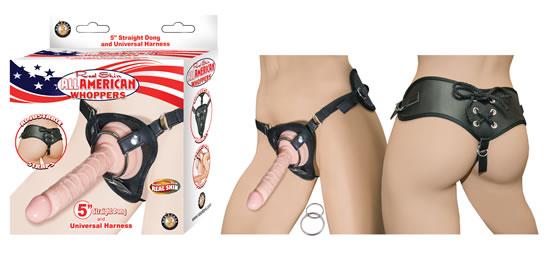 All American Whoppers 5 inches Straight Dong Beige & Universal Harness - ACME Pleasure