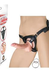 All American Whoppers 5 inches Curved Dong Balls Beige & Universal Harness - ACME Pleasure