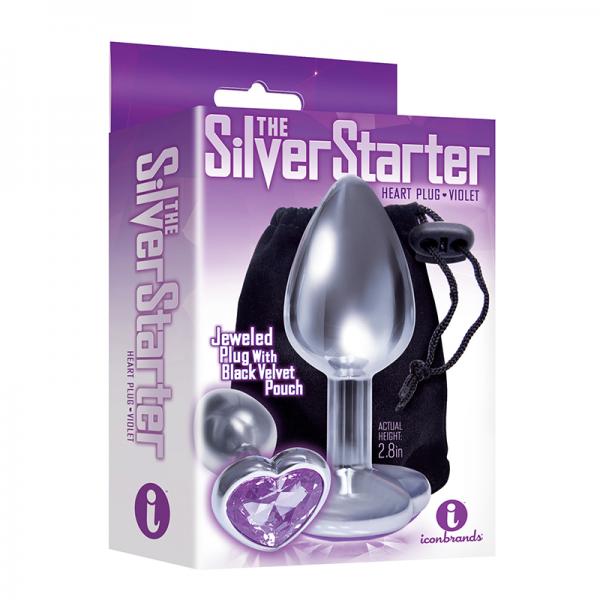 The 9's, The Silver Starter, Bejeweled Heart Stainless Steel Plug, Violet - ACME Pleasure