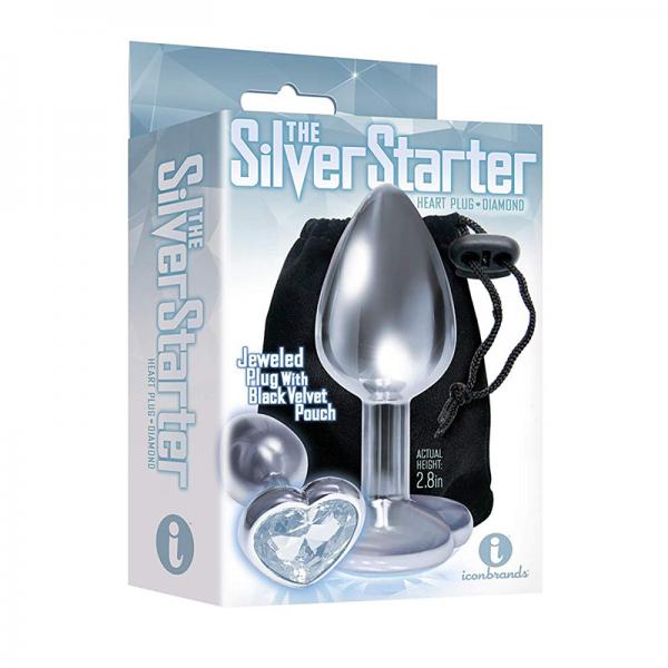 The 9's, The Silver Starter, Bejeweled Heart Stainless Steel Plug, Diamond - ACME Pleasure