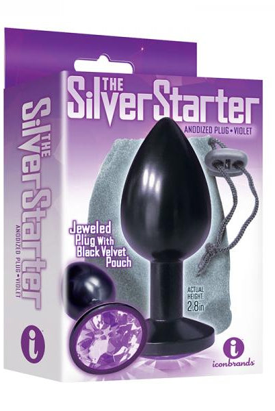 The 9's, The Silver Starter, Bejeweled Annodized Stainless Steel Plug, Violet - ACME Pleasure