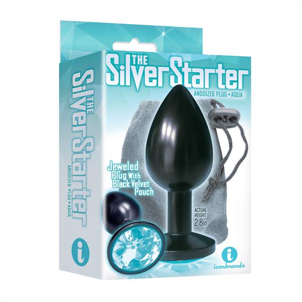 The 9's, The Silver Starter, Bejeweled Anodized Stainless Steel Plug, Aqua - ACME Pleasure