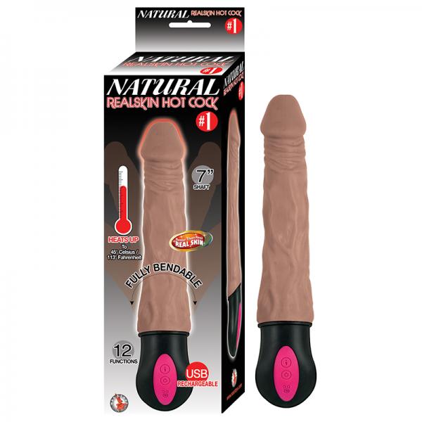 Natural Realskin Hot Cock #1 Fully Bendable 12 Function Usb Cord Included Waterproof Brown - ACME Pleasure