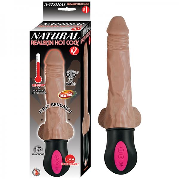 Natural Realskin Hot Cock #2 Fully Bendable 12 Function Usb Cord Included Waterproof Brown - ACME Pleasure