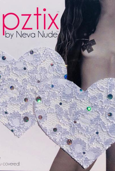 Neva Nude Pasty Heart Sequin Lace White - ACME Pleasure
