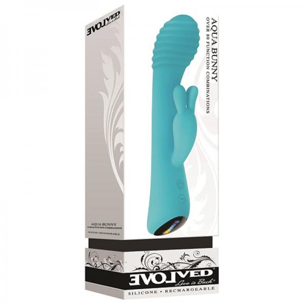 Evolved Aqua Bunny 9 Shaft Function 9 Clit Stim Functions Rechargeable Silicone Waterproof Teal - ACME Pleasure