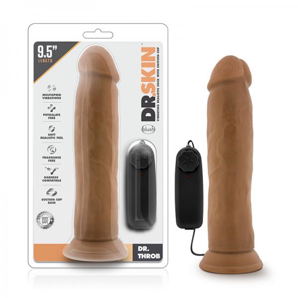 Dr. Skin - Dr. Throb - 9.5in Vibrating Realistic Cock With Suction Cup - Mocha - ACME Pleasure