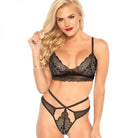 2pc Sweetheart Lace Bralette And Matching Strappy Cut Out G-string. Black Sml/med - ACME Pleasure